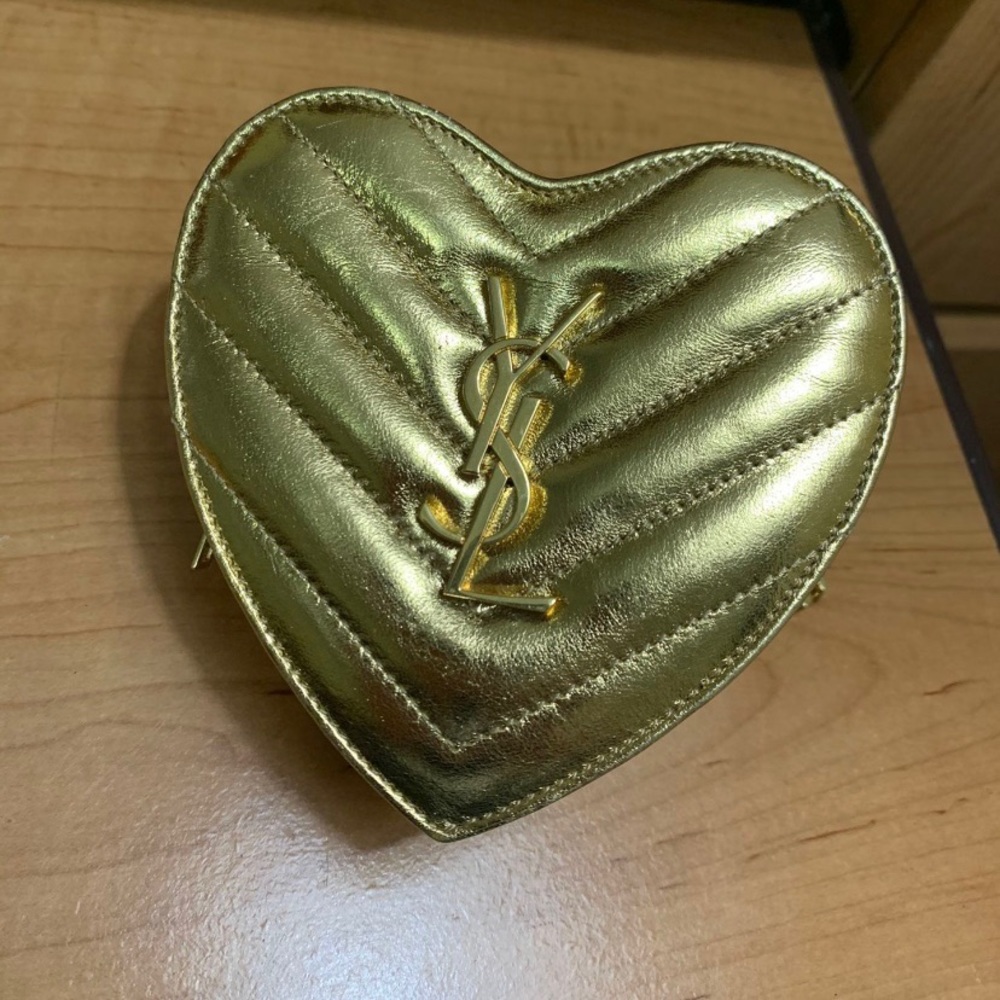 Saint Laurent Gold Love Mini Heart Crossbody Bag